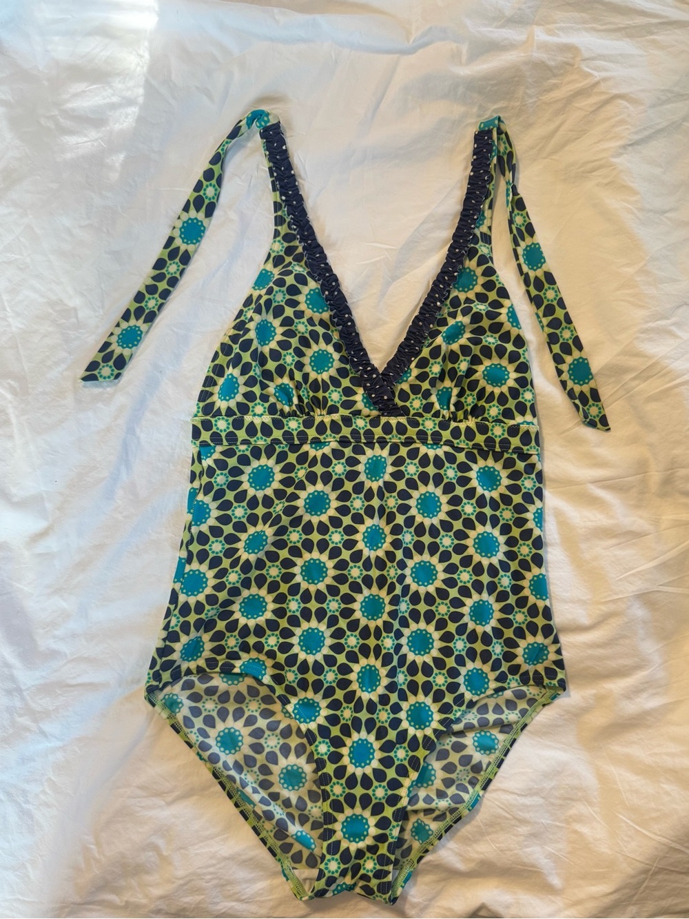 Boden Green & Teal Floral One-Piece Swimsuit Sz 10